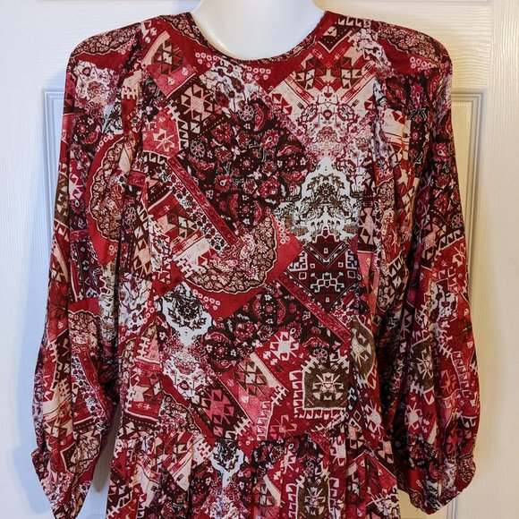 Calvin Klein Maroon Pink White Mixed Print Long Sleeve Dress - size 4 - Picture 8 of 14